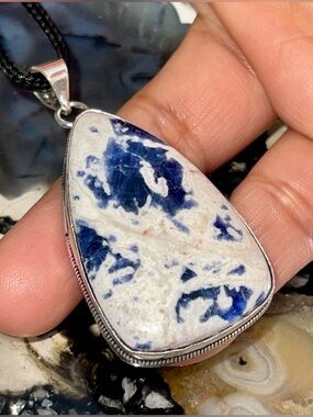 White Calcite & Navy Sodalite Crystal Pendant 2 1/4”